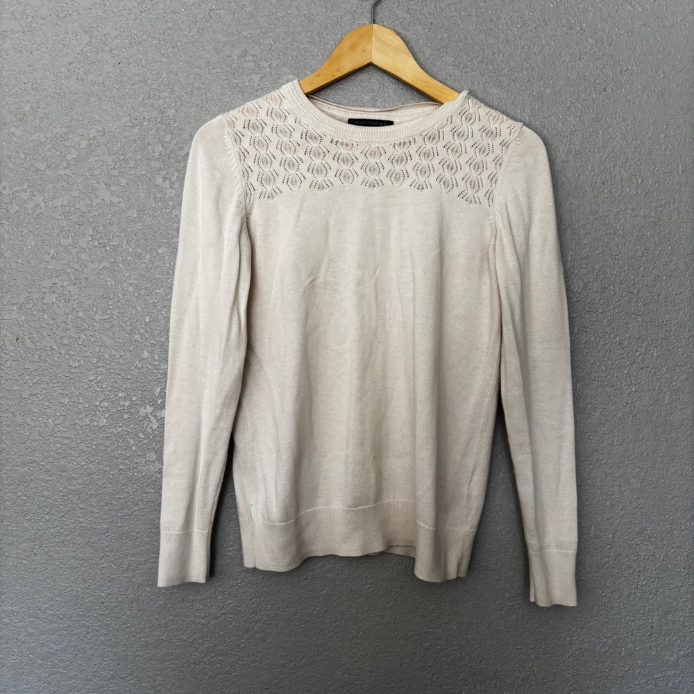Banana‎ Republic Womens Cream Lace Knit Crew Neck Sweater Size S Luxury